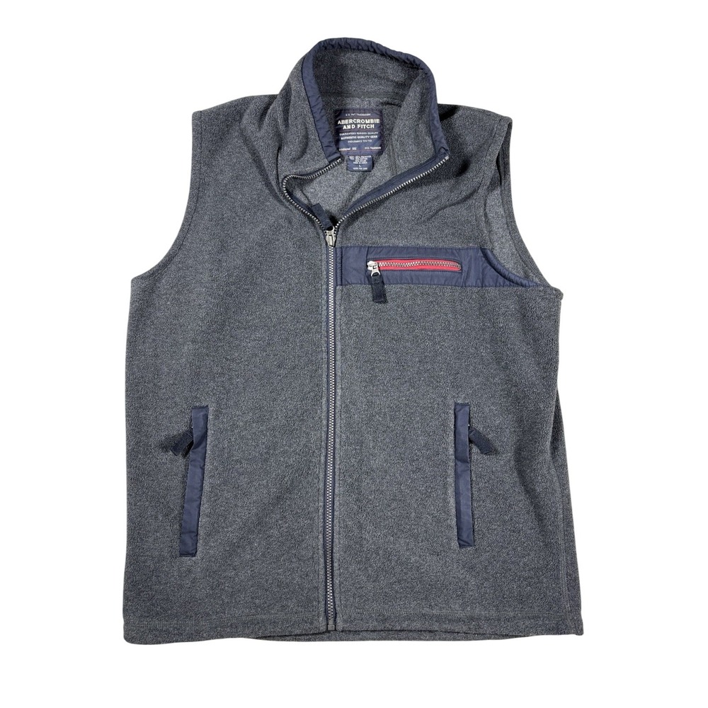 VTG Abercrombie & Fitch Mens Fleece Vest Gray Full Zip Outdoor Gorpcore Large